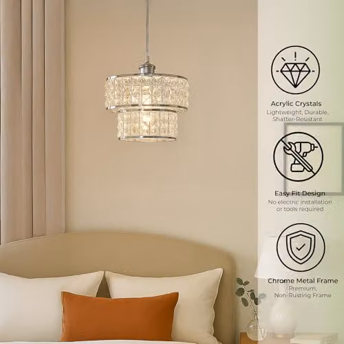 Innoteck Modern 2 Tier Cylinder Ceiling Pendant Light Shade in Chrome and Transparent Acrylic – 2