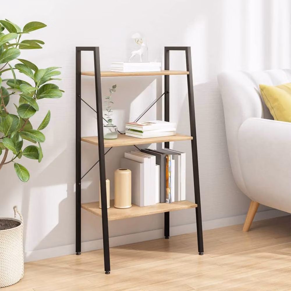 Berkfield Home Practical 3-Tier Standing Shelf, Light Brown and Black, W/D/H: 56 x 35 x 108 cm – 2