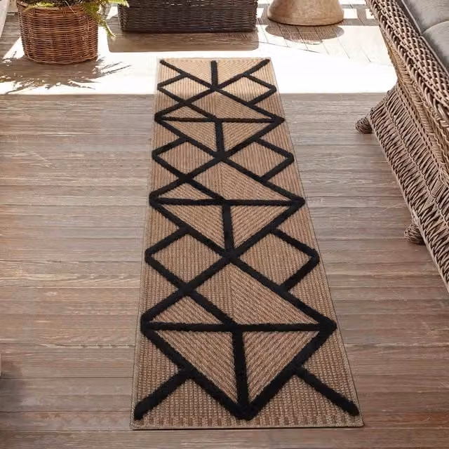 Rugs by Desire Harper Prism Pattern Black Machine Woven Indoor Outdoor Kilim Area Rug, Width: 220 cm