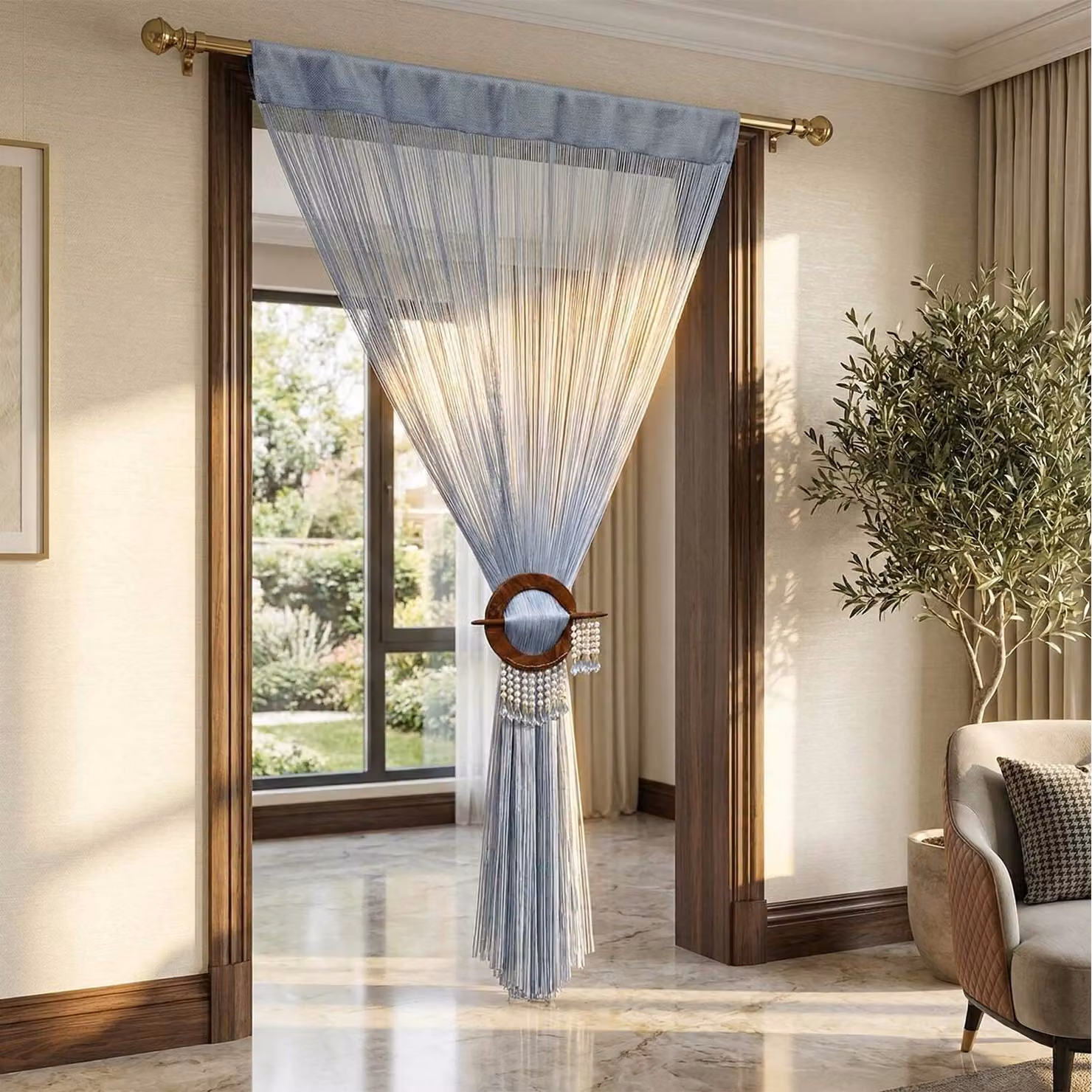 Homescapes Blue Transparent Polyester String Curtain – 2