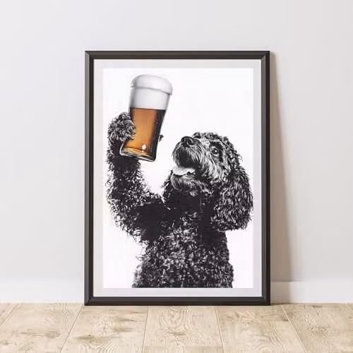 60 Second Makeover Funny Cockapoo Drinking Beer Paper Poster, A3