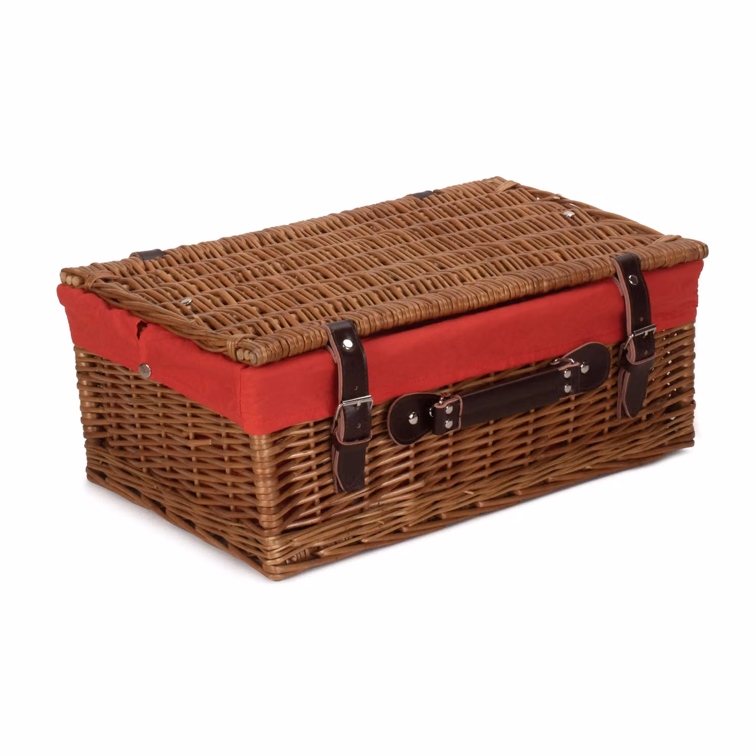 Red Hamper Double Steamed Wicker Picnic Basket with Cotton Lining in Red – 2