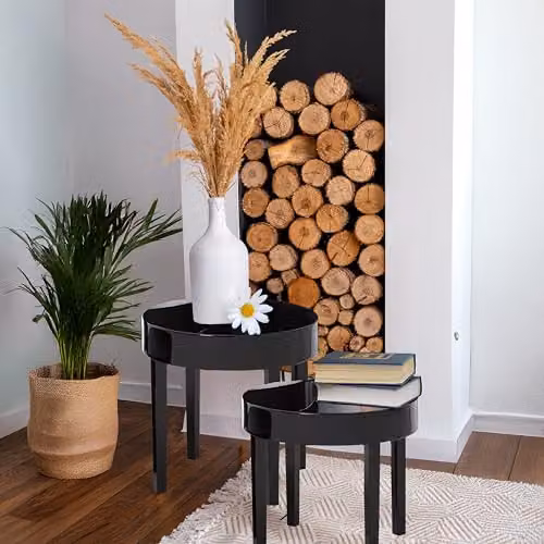 Orsina Set of 3 Black Glossy Nesting Tables with Round Tops – 2