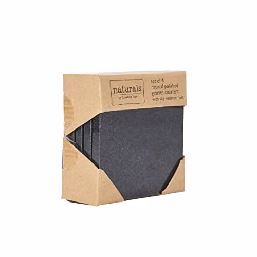 Creative Tops Set of 4 Round Black Granite Coasters with Non-Slip Cork Backing, Diameter: 10 cm – 3