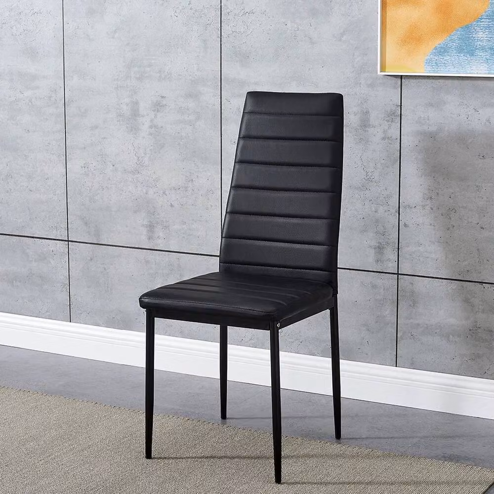 FORGEVIO Set of 6 Black Modern Dining Chairs with High Back and Padded Faux Leather Seats – 3
