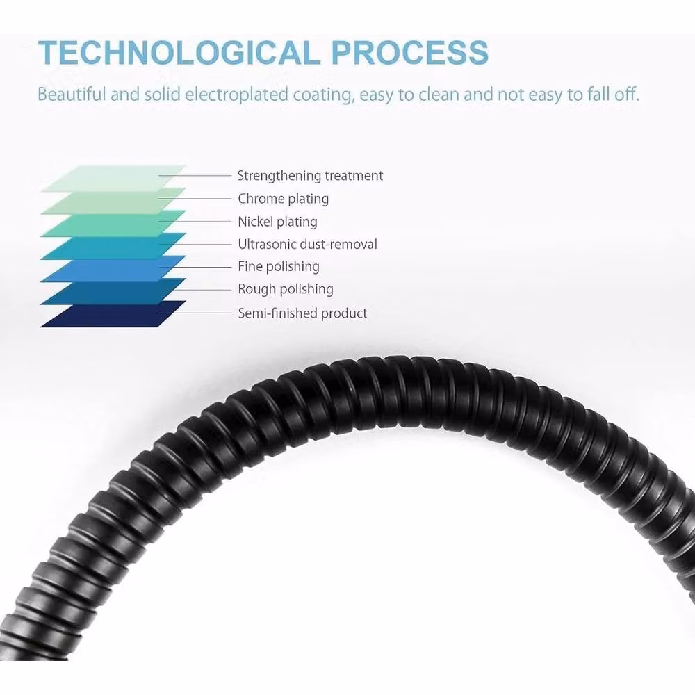 NESTLUNE Black and Chrome Stainless Steel Flexible Shower Hose – 5