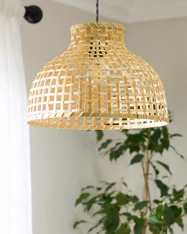 Dibor Traditional Style Bamboo Dome Lamp Shade in Natural Sand, H 25 cm x Dia 36 cm – 2