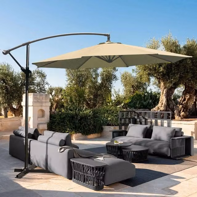 Livingandhome 3m Cantilever Parasol with Adjustable Tilt in Beige