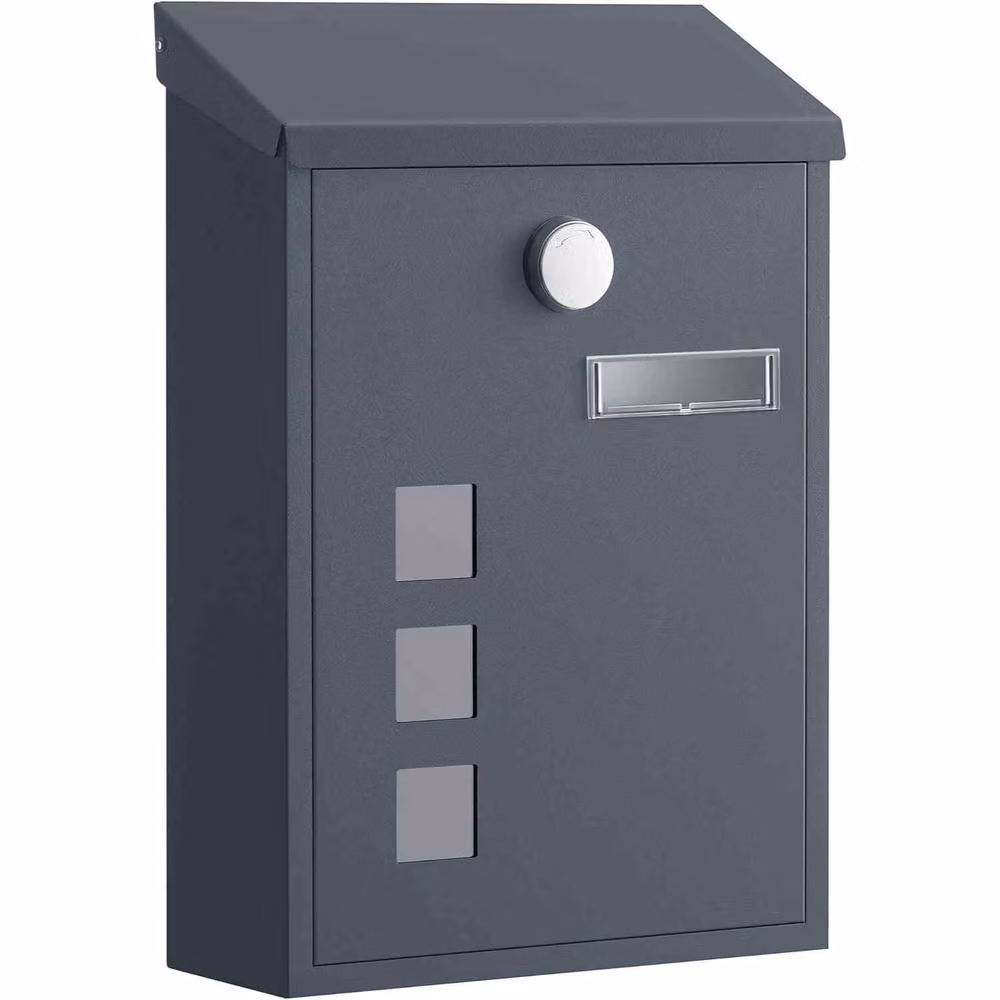 The Bazaarist Wall Mounted Letterbox with Window Nameplate and Lock, Grey – 2