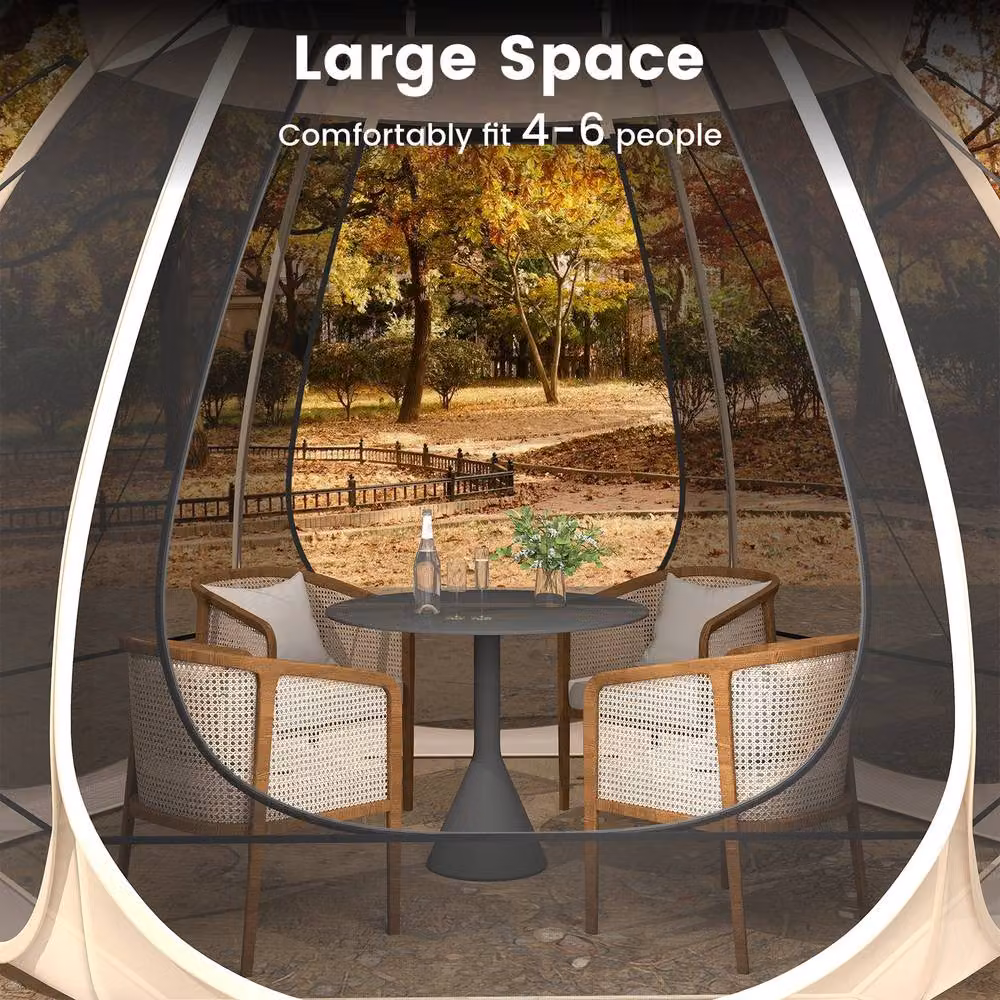 Costway Pop Up Outdoor Camping Tent Gazebo, Beige and Multicolour, W: 310 cm, D: 270 cm, H: 270 cm – 3