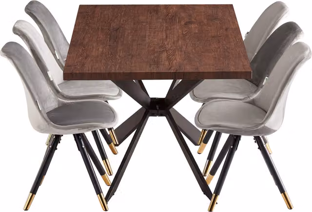 Life Interiors Sofia Duke LUX Dining Set with Rectangular Table and 6 Chairs in Grey and Gold