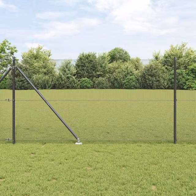 Berkfield Home Grey Steel Welded Wire Fence with 13 Spike Posts