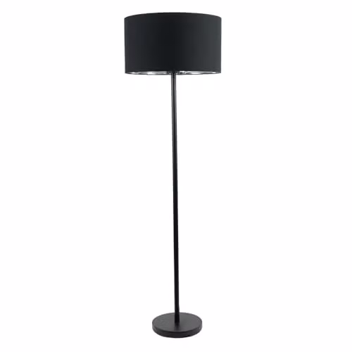 ValueLights Charlie Modern Black Painted Stem Floor Lamp with Chrome Inner Shade and Warm White Bulb