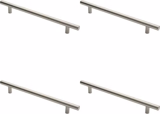 Loops 4x Straight T Bar Pull Handles in Brushed Satin Stainless Steel, Silver, Fixing Centres: 450 mm, W/D/H: 600 x 30 x 30 mm