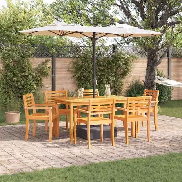 Berkfield Home 7 Piece Garden Dining Set in Brown Solid Acacia Wood