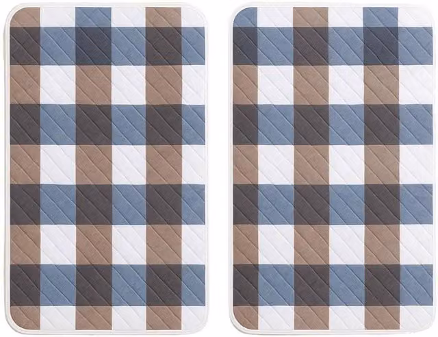 NESTLUNE 2-Piece Reusable Waterproof Incontinence Bed Pads, Multicolour Checked, W: 90 cm x D: 190 cm