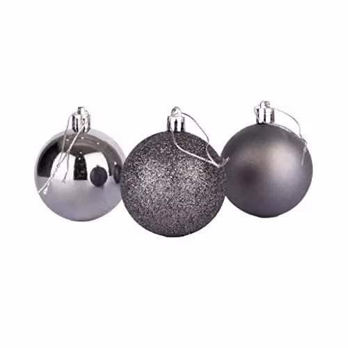 Shatchi Set of 3 Shatterproof Plastic Christmas Baubles in Grey and Silver, Diameter: 10 cm
