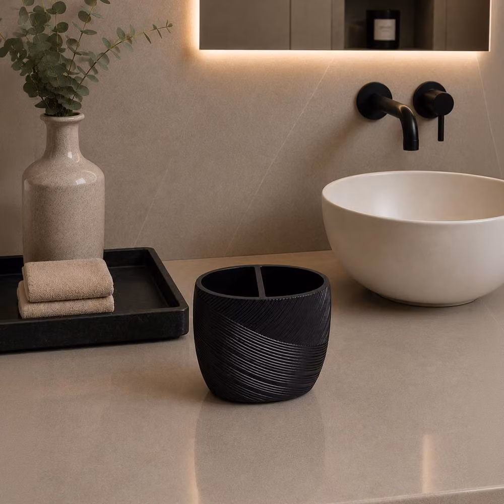 Showerdrape Ripple Textured Black Polyresin Toothbrush Holder – 3