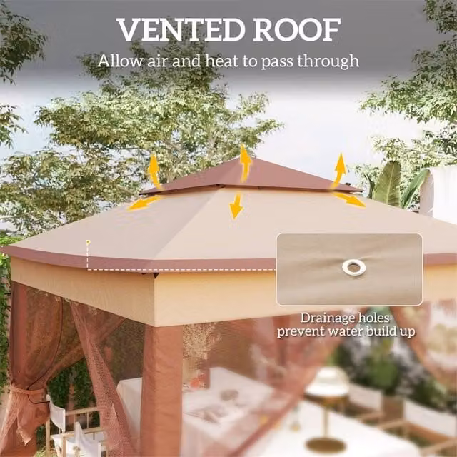 SPETLEK Metal Garden Canopy Tent Shelter in Beige, W: 300 cm, D: 300 cm, H: 270 cm