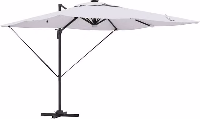Berkfield Home Roma Cantilever Parasol with LEDs in Sand and White Aluminium W/D/H: 285 x 285 x 270 cm – 1