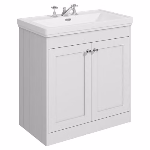 Balterley White Floor Standing 2 Door Bathroom Vanity Unit with Rectangular Basin and Soft Close Hinged Doors W/D/H: 80 x 45.3 x 80 cm