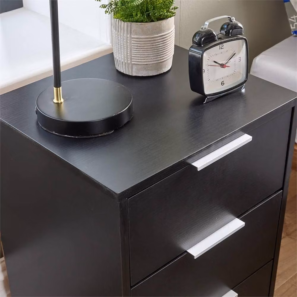 NESTLUNE Black 3 Drawer Modern Bedroom Storage Unit W: 100 cm, D: 15 cm, H: 15 cm – 6