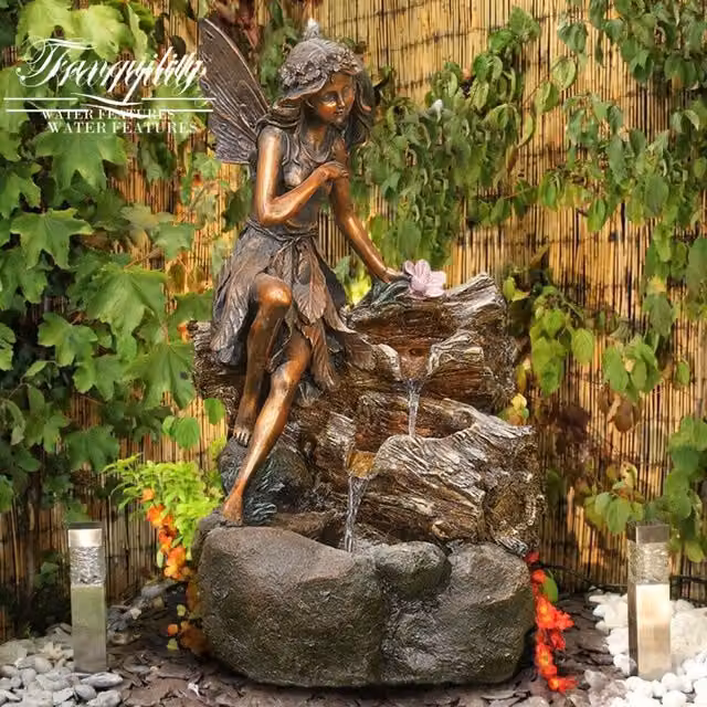 Tranquility Pixi Fairy Solar Powered Cascade Water Feature in Grey