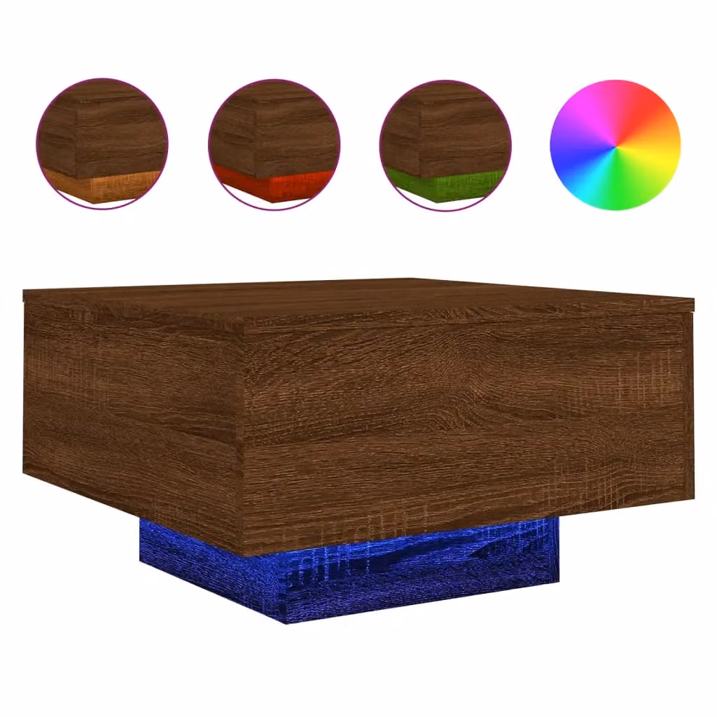 Berkfield Home Modern Square Coffee Table in Brown Oak with LED Lights, W/D/H: 55 x 55 x 31 cm – 2