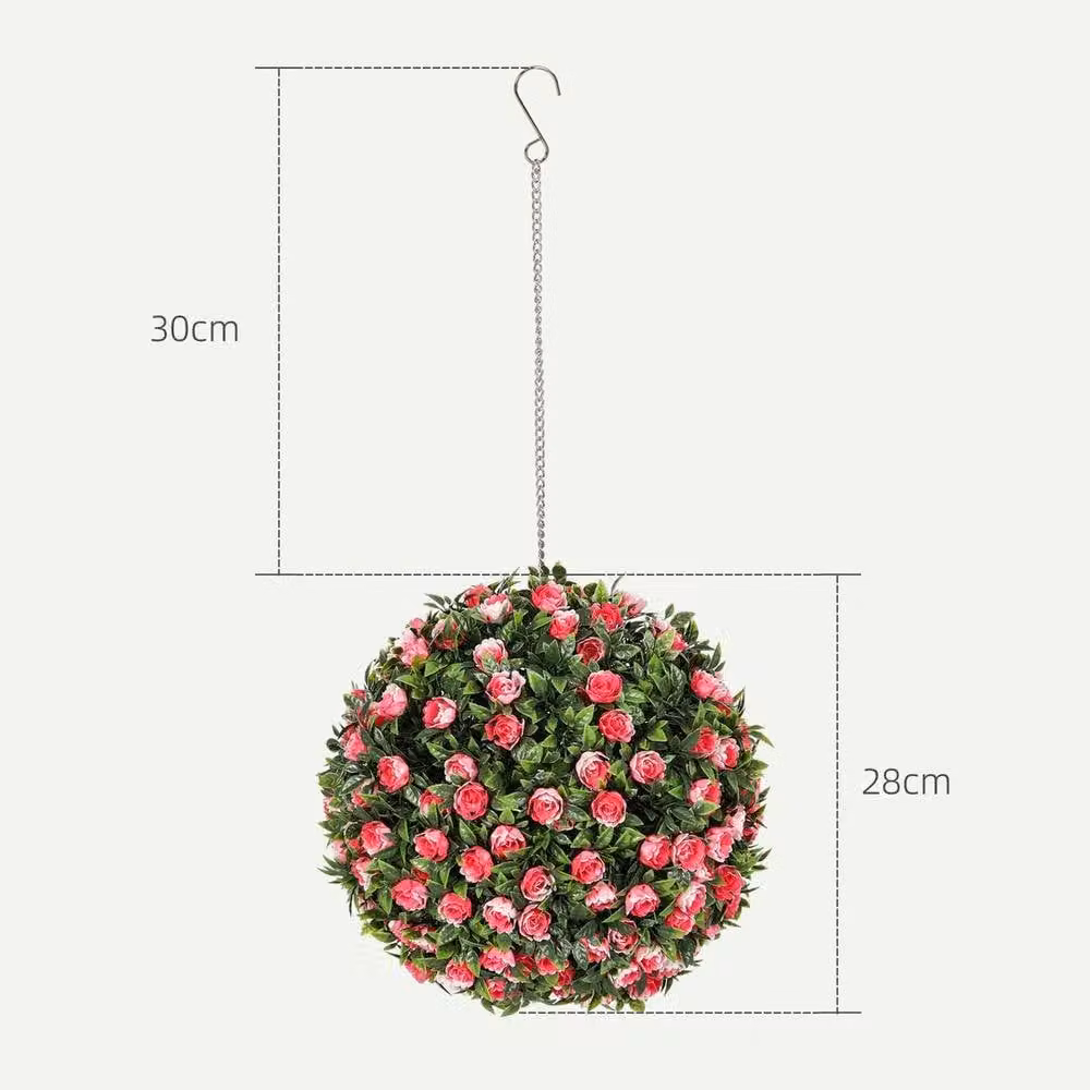 EONLION Set of 2 Pink Artificial Rose Topiary Balls, 100 cm – 2