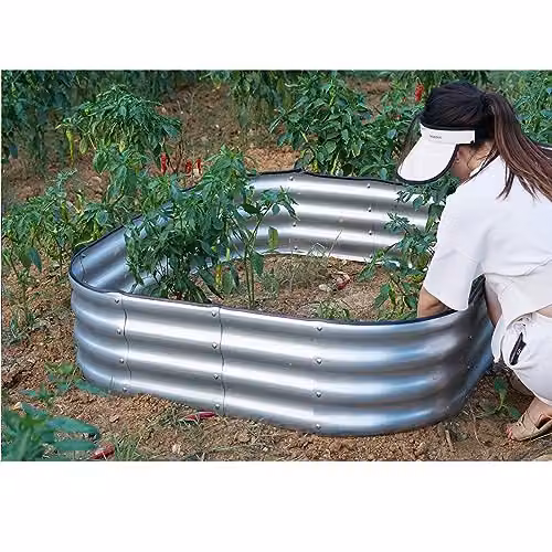 Gr8 Garden Galvanised Steel Raised Bed Planter in Silver, W/D/H: 120 x 120 x 30 cm – 2