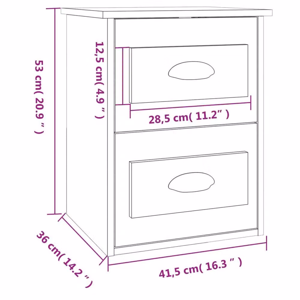 Berkfield Home Wall-mounted Bedside Cabinet in Black, W/D/H: 41.5 x 36 x 53 cm – 5