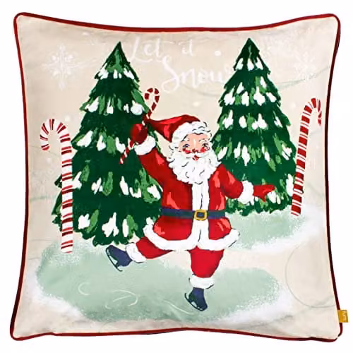 Riva Home Jolly Santa Festive Printed Velvet Cushion, Multicolour, W/D/H: 43 x 43 x 43 cm – 1
