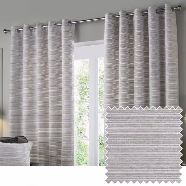 Paoletti Jupiter Silver Chenille Jacquard Eyelet Blockout Curtains, H 229 x W 137 cm – 1