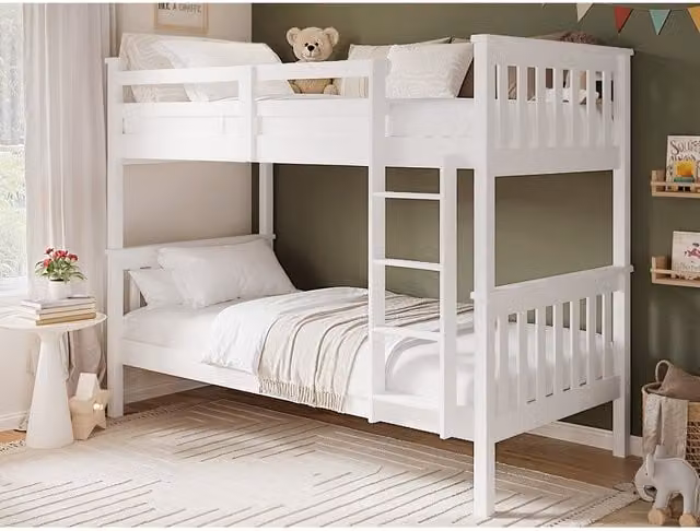 Flair White Lacquered Modern Childrens Bunk Bed