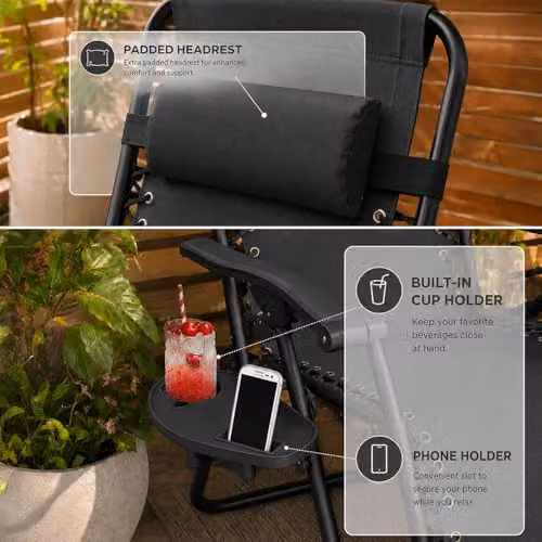 Neo Set of 2 Zero Gravity Recliner Outdoor Garden Sun Loungers in Black – 5