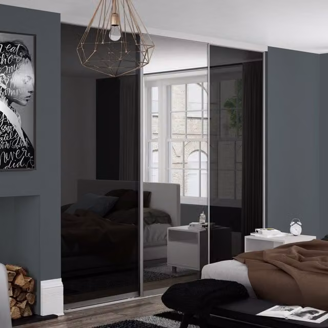 Spacepro Contour Sliding Door Kit with Silver Frame and Black Glass and Mirror, 762mm