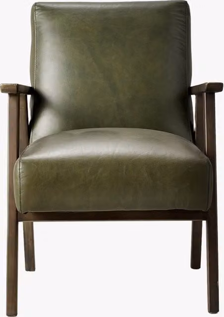 Perch & Parrow Mid-Century Green Leather Lounge Armchair
