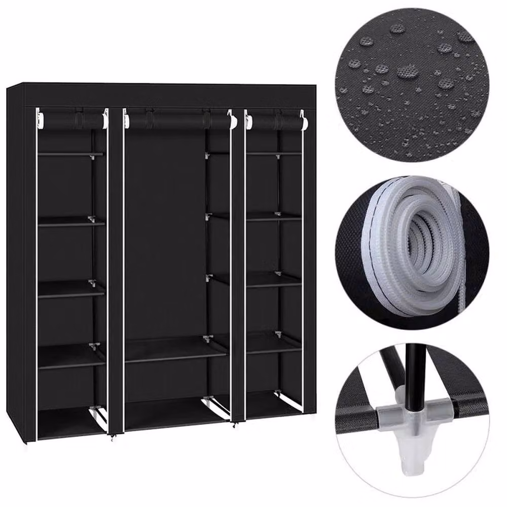 SPETLEK Black Modern Freestanding Wardrobe Clothes Storage Cupboard with Internal Shelves – 2