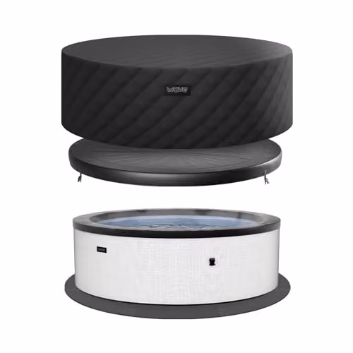 Summer Waves Wave Tahoe 4 Person Eco Foam Hot Tub in Pebble White with EnergySave Bundle – 1