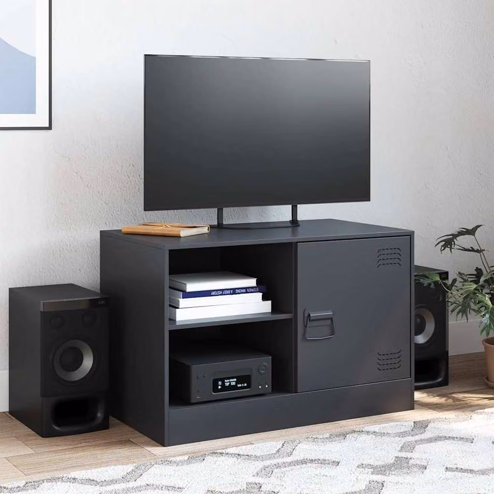Berkfield Home Industrial Black Metal TV Cabinet with Hinged Doors and Internal Shelves W/D/H: 67 x 39 x 44 cm – 3