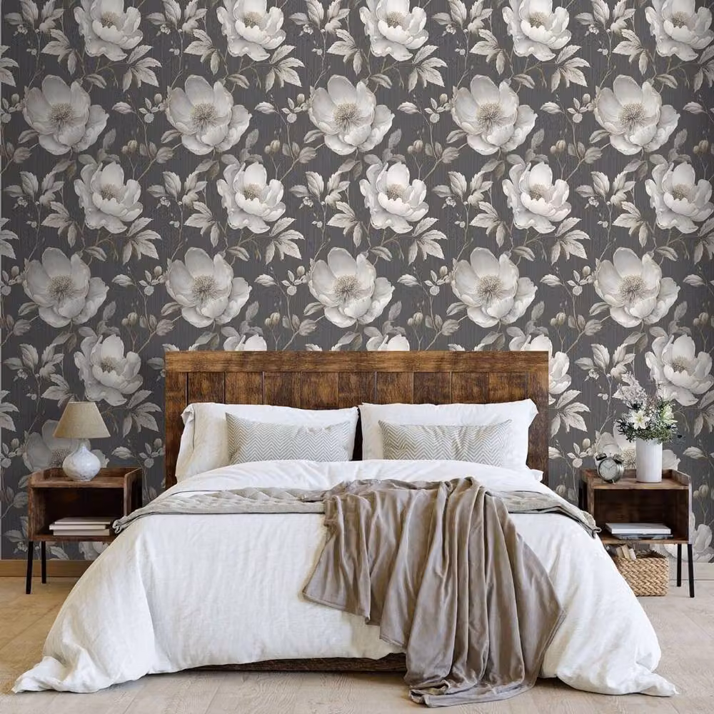 Muriva Alethia Floral Textured Botanical Wallpaper in Grey – 3