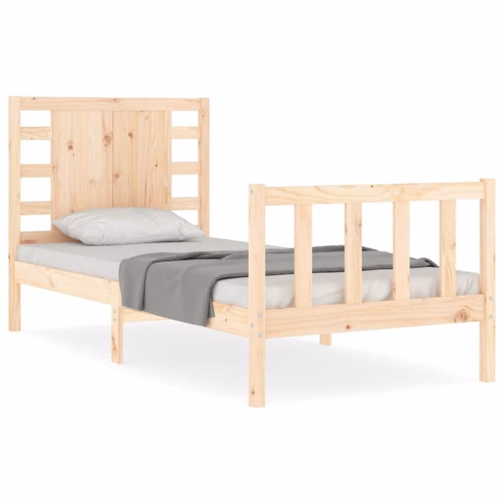Berkfield Home Beautiful Single Solid Wood Bed Frame with Headboard in Brown, W/D/H: 90 x 190 x 95.5 cm – 2