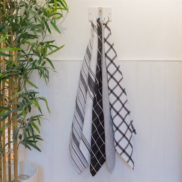 Nicola Spring Highly Absorbent Striped Cotton Tea Towel Set in Black and White