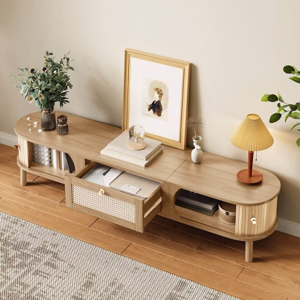 Matteo Rustic Brown and Beige Rattan and Solid Wood TV Cabinet W/D/H: 170 x 39.5 x 38 cm – 2