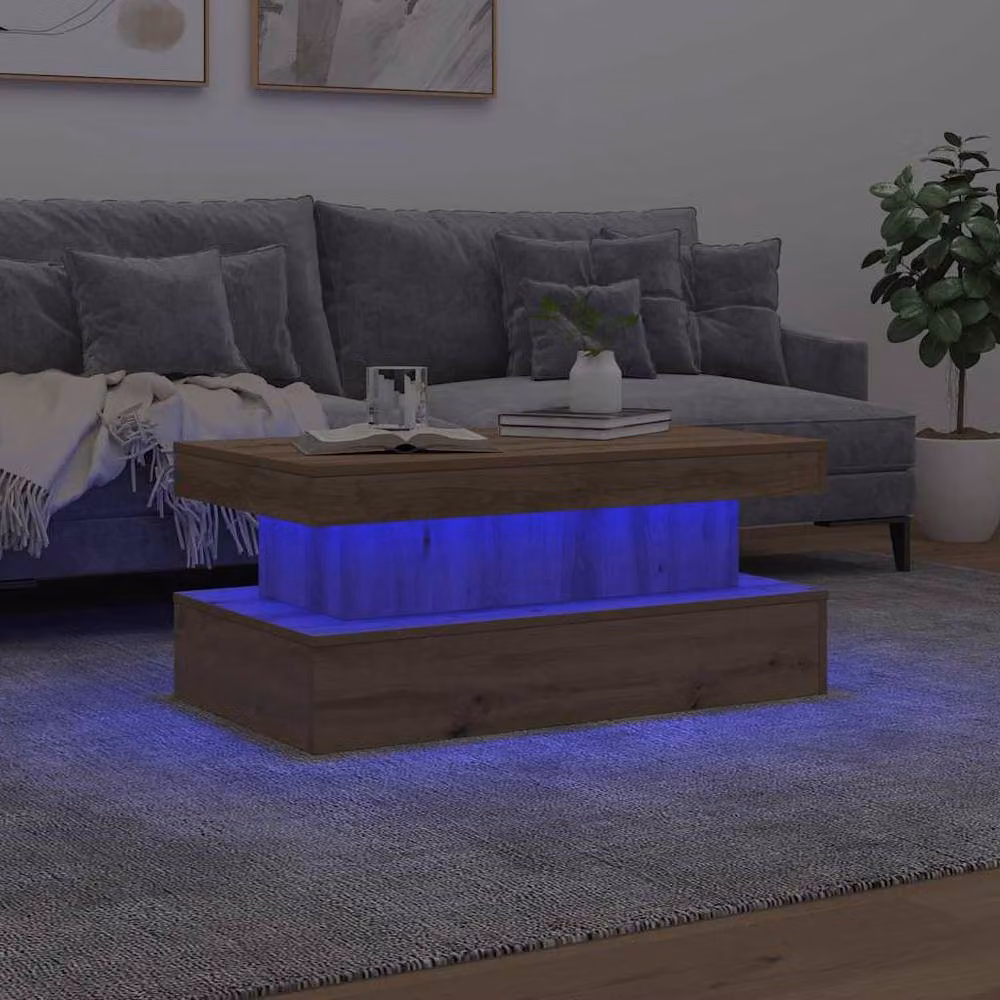 Berkfield Home Modern Coffee Table with LED Lights in Artisan Oak Brown, W: 90 cm, D: 50 cm, H: 40 cm – 3