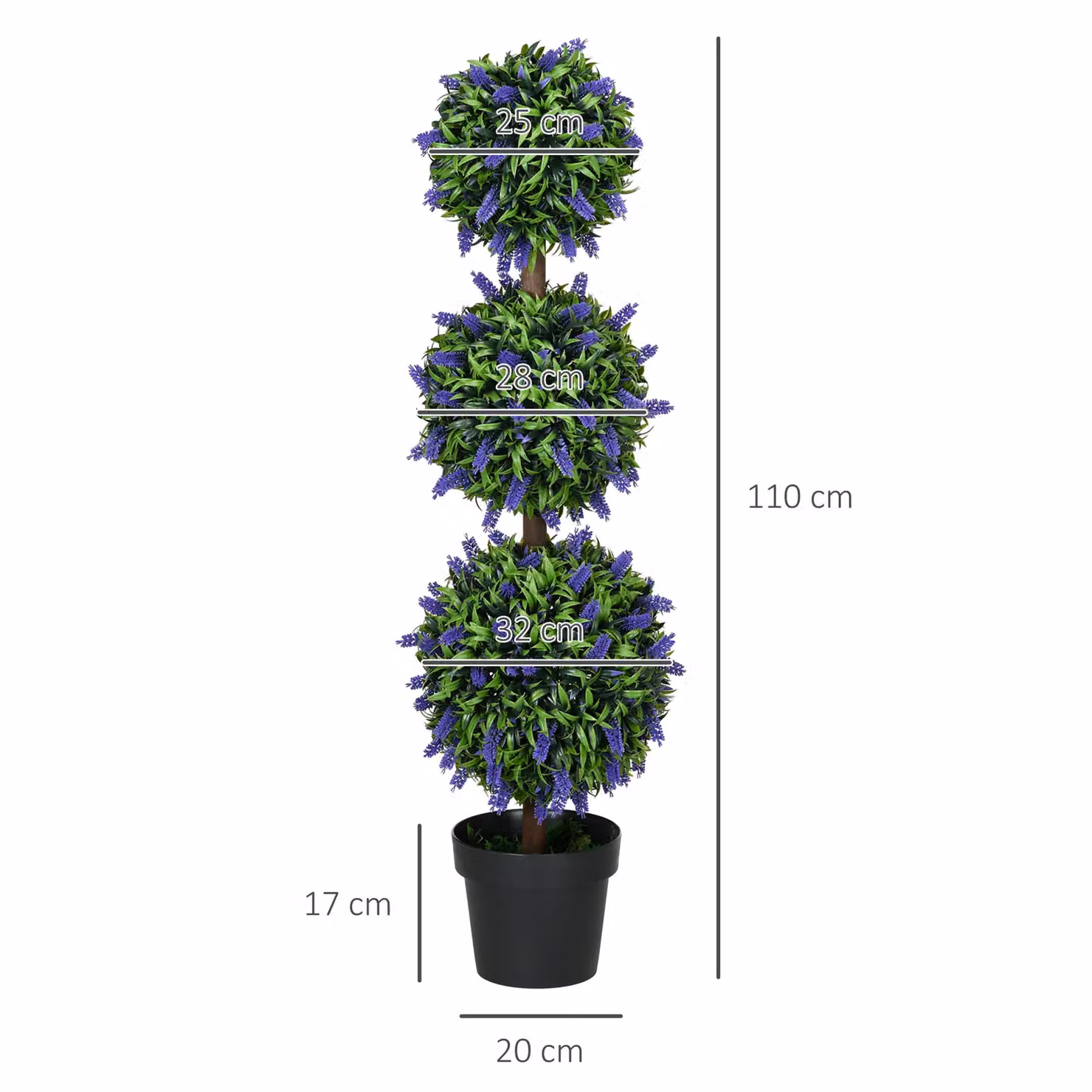 HOMCOM Set of 2 Green Artificial Lavender Floral Tabletop Trees – 3