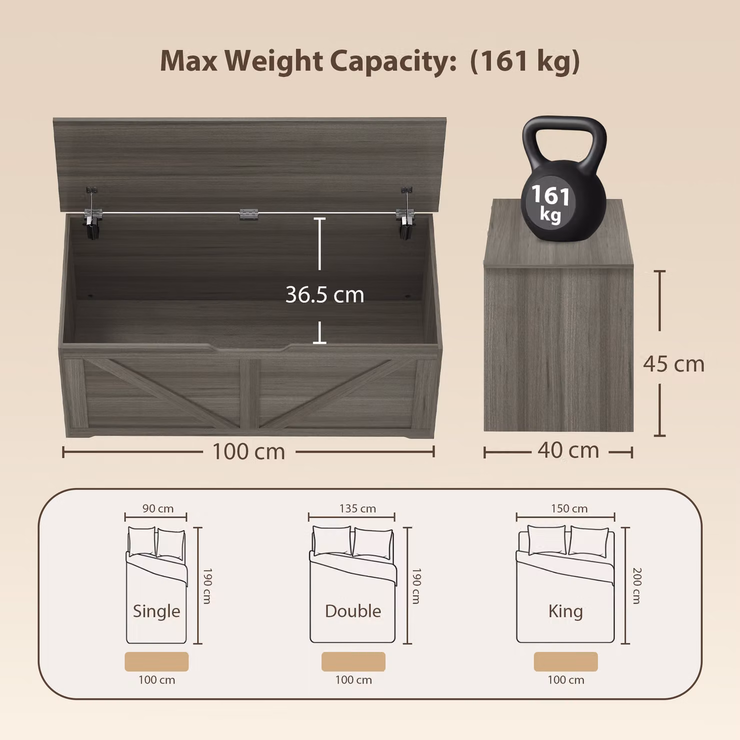 HOMCOM 127L Home Storage Box with Soft-Close Safety Hinges in Dark Grey Wood-Effect – 2