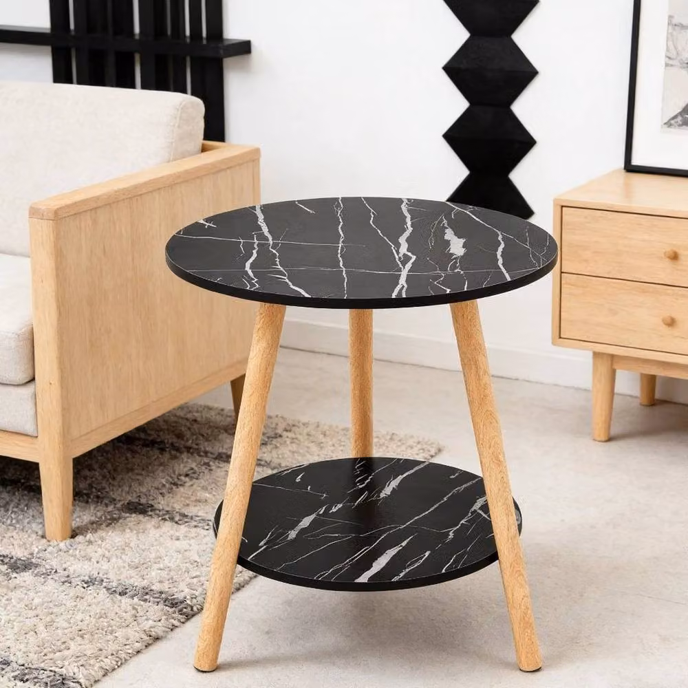 FLAVORA Round Wooden Side Table in Black – 5