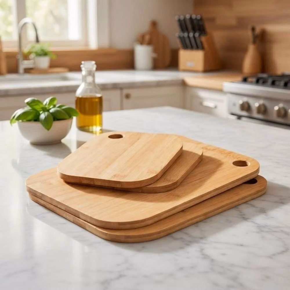 Kelvenix Set of 4 Rectangular Bamboo Chopping Boards in Brown – 2