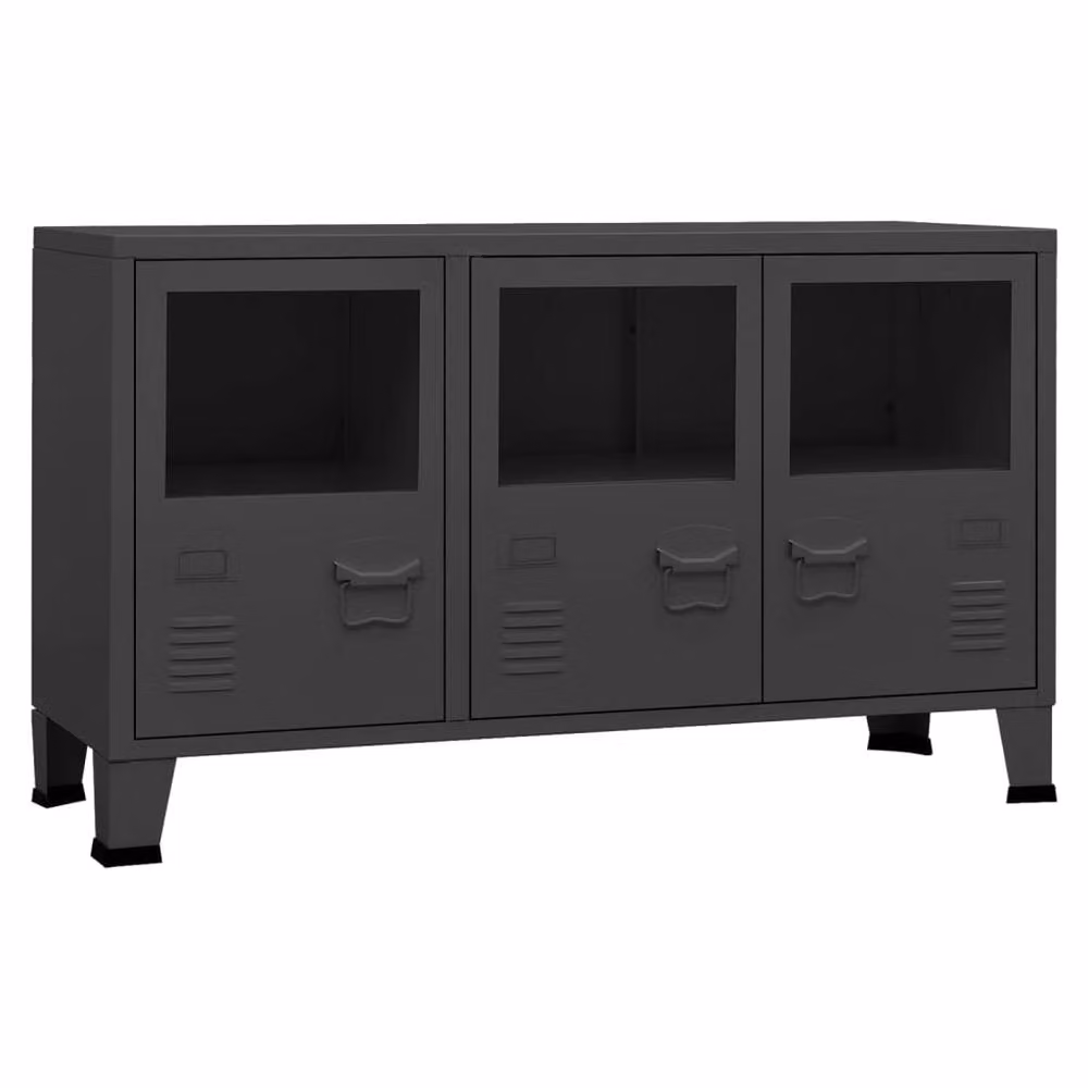 Berkfield Home Industrial Sideboard in Anthracite and Black Metal and Glass, W/D/H: 105 x 35 x 62 cm – 2